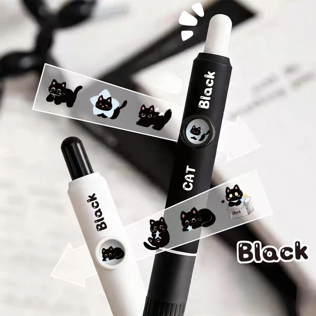 4Pcs 0.5mm Kawaii Cat Pattern Gel Pens Quick-Dry Black Ink-Smooth Writing Retractable Pens School Stationery Birthday Gift