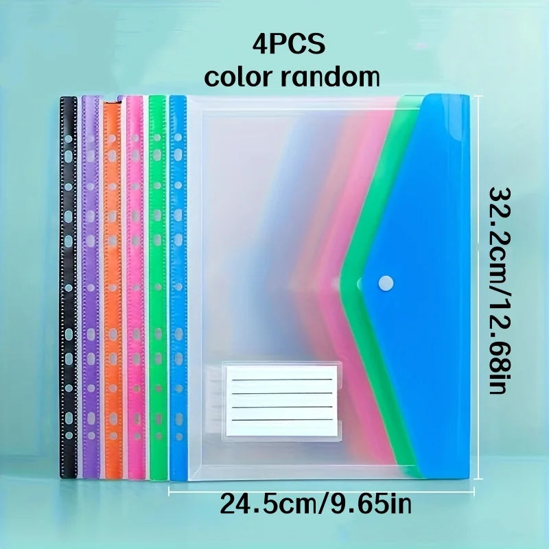 4-Pack Random Colors A4 Expanding File Folder with Button 11-Ring Binder Pockets - Heavy-Duty Pp Plastic File Organizer Durable A4 Binder Organizer Suitable for School Office Home Organization