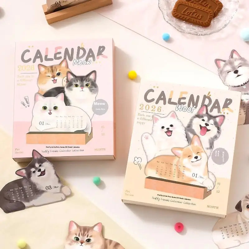 2026 Cute Cat Dog Series Desk Calendar Table Planner Yearly Agenda Organizer Memo Notes For Home Office School Daily Scheduler