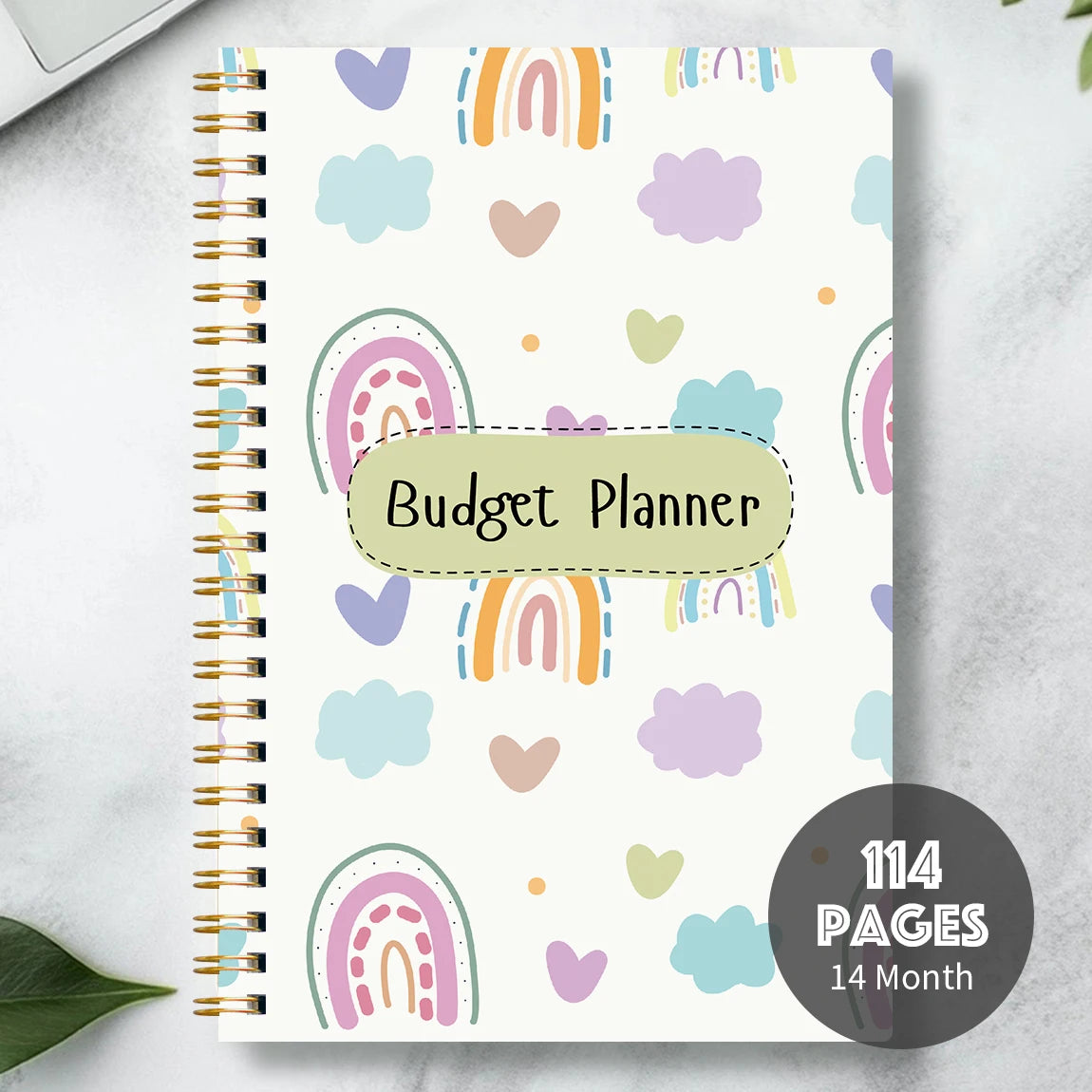 1PC A5 Budget Planner Book with Pastel Rainbow Design, Monthly Expense Tracker, Spiral Binding, Thick No-Bleed Pages