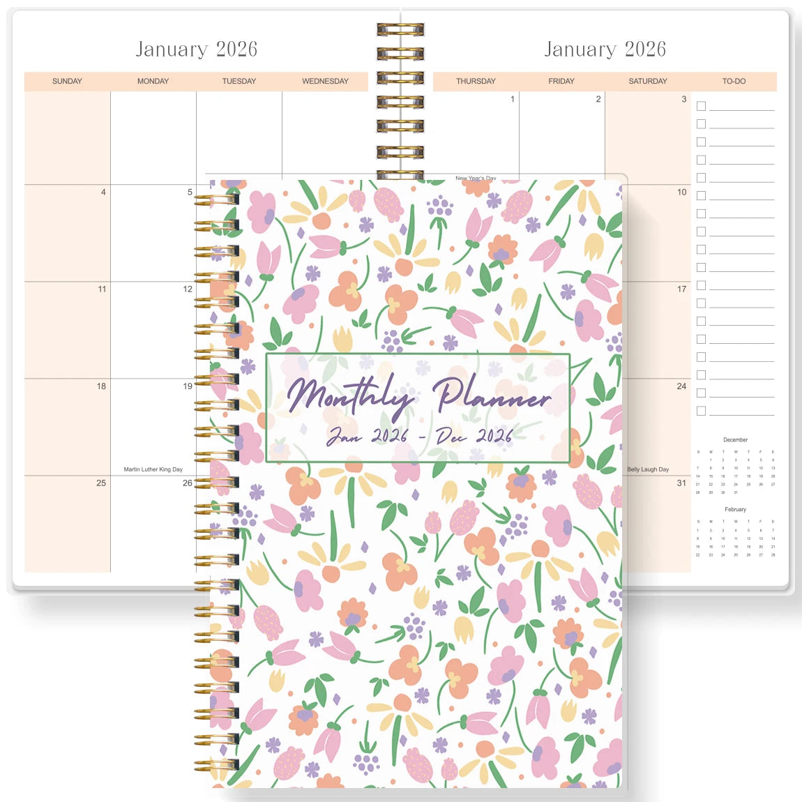 2026 A5 Monthly Planner, Floral Cover,Academic Agenda with Notes&To Do List,Perfect for Productivity,Time Management,Great Gift