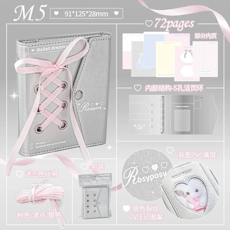 MINKYS 2025 Kawaii Ballet Pink Envelope PU Leather Notebook Planner Journal Agenda Book Gift School Stationery