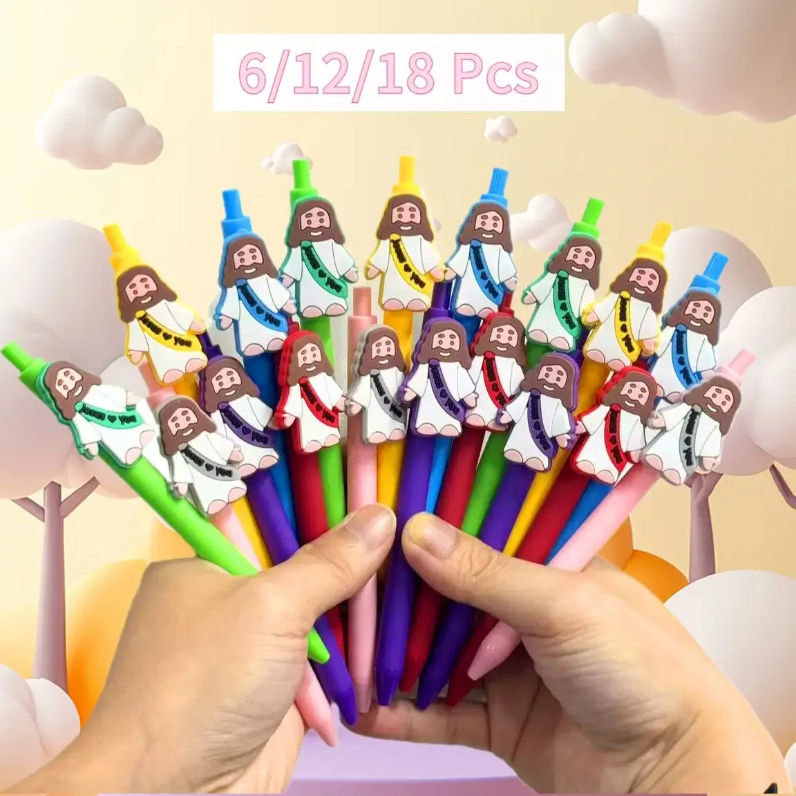 Bulk Pack of 6/12/18 Fun Jesus Theme Pens Cute Design Ideal for Party Gifts Classroom Rewards Office Supplies for Colleagues And