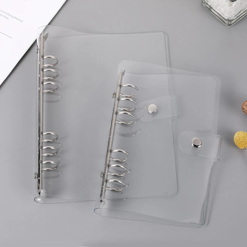 Transparent Color Plastic Clip File Folder A5/A6 Loose Leaf Ring Binder Planner Agenda School Office Supplies Glitter Stationery